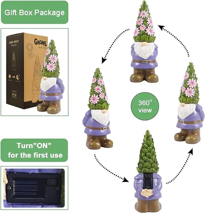 Nacome Solar Garden Outdoor Statues Gnome with Succulent and 7 LED Lights - Lawn Decor for Patio, Balcony, Yard Ornament - Unique Housewarming Gifts by GreenHaven Gardens