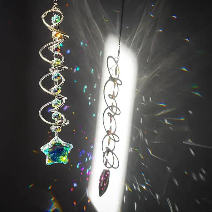 H&D HYALINE & DORA 21inch Crystal Suncatcher for Window Hanging Double-Spiral Design Gazing Ball Spiral Tail Wind Spinners Sun Catchers Rainbow Maker Indoor Outdoor Christmas Decoration by GreenHaven Gardens