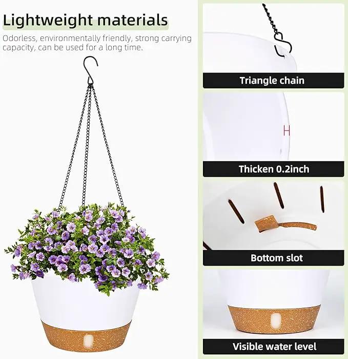 QCQHDU 2 Pack Hanging Planters for Indoor Outdoor Plants, 10 Inch Hanging Baskets Flower Pots with Reservoir Tray & Visible Water-Level by GreenHaven Gardens