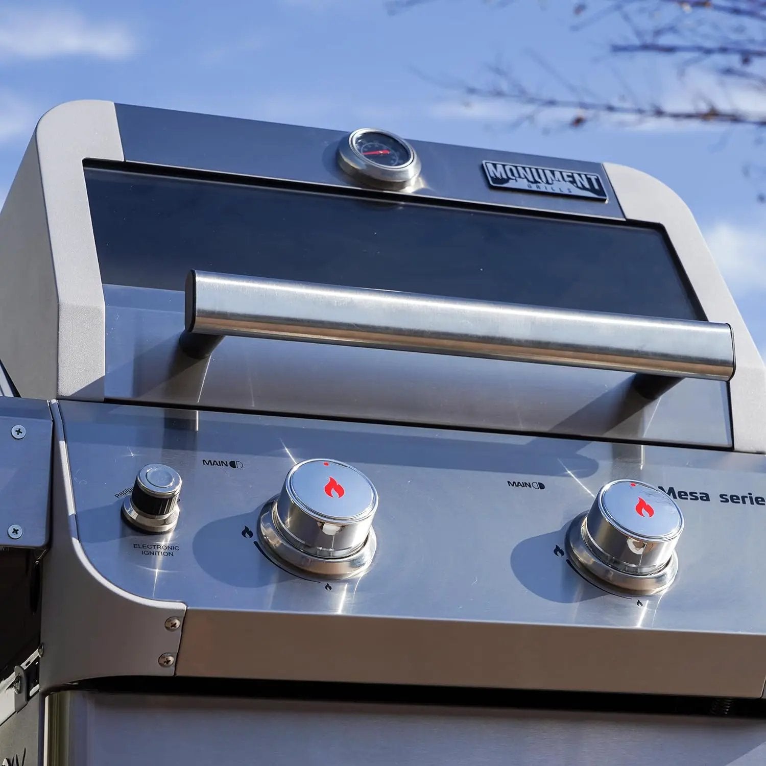 Monument Grills 2-Burner Stainless Steel Liquid Propane Gas Grill, Two Foldable Shelves Patio Garden Barbecue Grill with Clearview® Lid, Knob Control Mesa200S by GreenHaven Gardens
