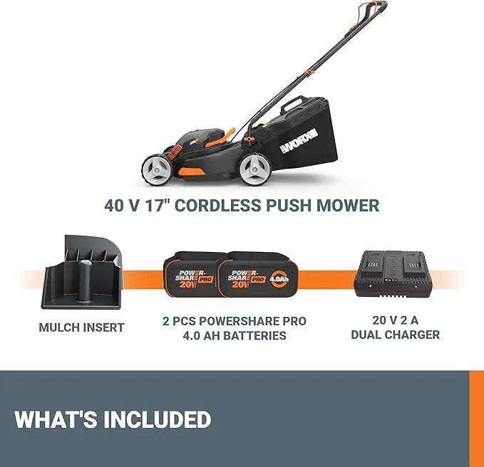 WORX 40V 17" Cordless Lawn Mower for Small Yards, 2-in-1 Electric Mower Cuts Quiet, Compact & Lightweight Push Lawn Mower with 7-Position Height Adjustment – 2 Batteries & Charger Included by GreenHaven Gardens