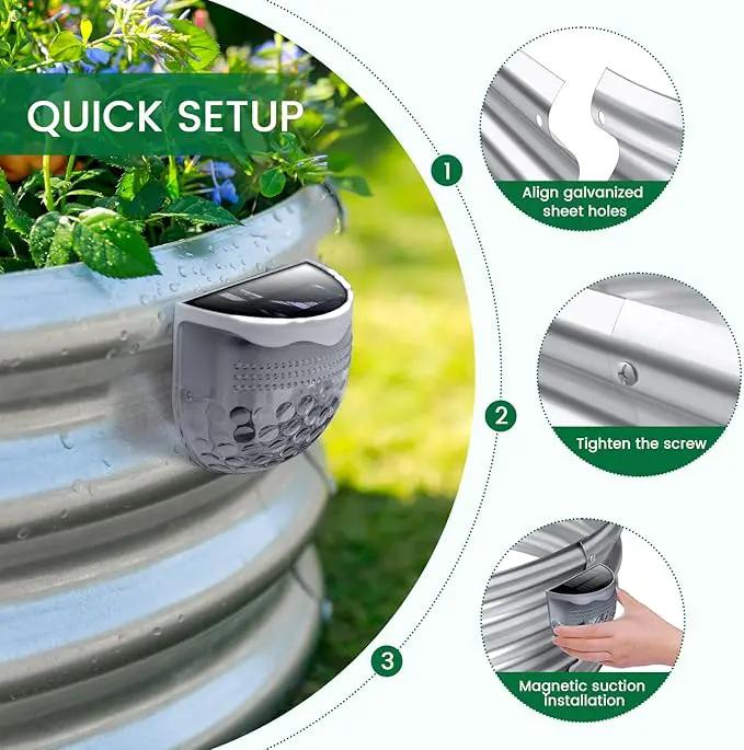 Land Guard Galvanized Raised Garden Beds Outdoor with 2 Magnetic Solar-Powered Lights(Grey), Metal Planter Raised Beds, 4×2×1Ft Metal Raised Garden Beds for Gardening, Vegetables, Flowers by GreenHaven Gardens