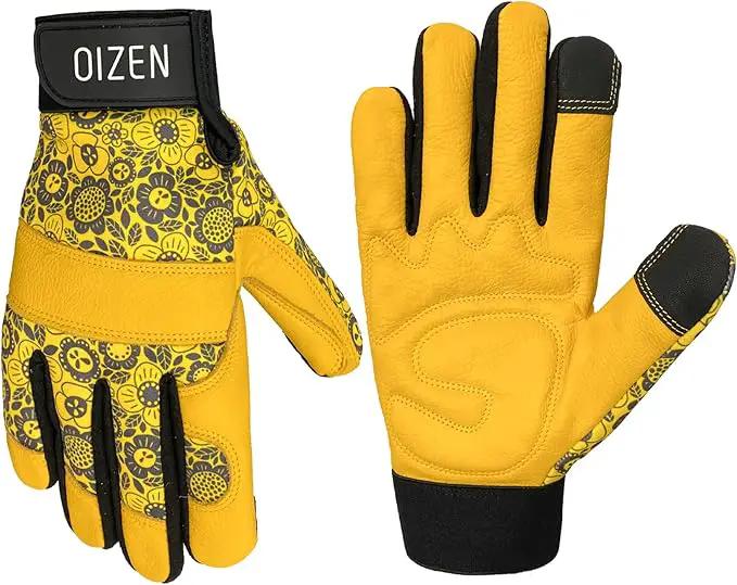 Cowhide Leather Thorn Proof & Puncture Resistant Gardening Gloves for Women and Men, Touchscreen Compatible Working Gloves for Weeding, Digging, Planting, Gardening Gifts for Women (Size Medium) by GreenHaven Gardens