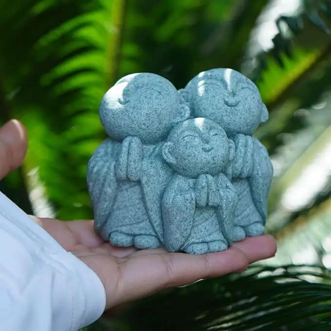 OwMell 3 Japanese Jizo Statue Stone Japanese Buddha Jizo Monk Statue Figurine Memorial Statue Aquarium Decoration Garden Outdoor Ornament 3" - Praying by GreenHaven Gardens