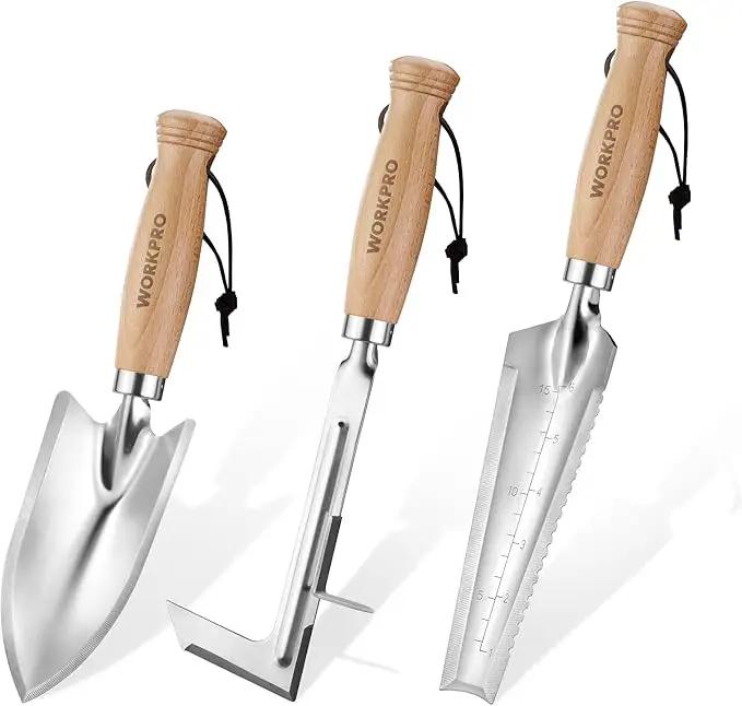 WORKPRO Garden Tool Set, 3 Pcs Gardening Hand Tools with Wood Handle, Weed Puller, Crack Weeder, Hand Trowel, for Planting, Digging, Weeding, Ideal Gardening for Women & Men by GreenHaven Gardens