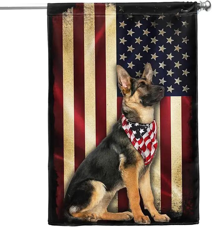 FLAGWIX German Shepherd Dogs Double Sided Flag - Patriot American Dog Flags - Decorations For Home, Outside, Patriotic House Flag 30x40 Heavy Duty Canvas, Decorative Indoor Outdoor Flag by GreenHaven Gardens