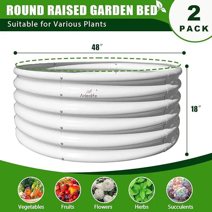 A ANLEOLIFE 2-Pack 4ft x 18” Tall Galvanized Raised Garden Beds Outdoor, Round Metal Planter Box for Planting Vegetables Flowers Herb, Anti-Rust & Easy-Setup, Antique White by GreenHaven Gardens