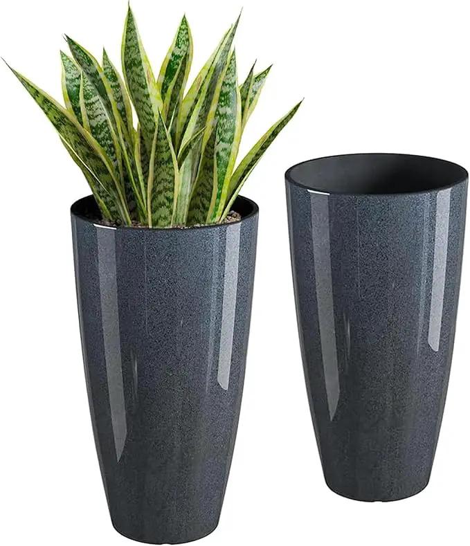 QCQHDU 21 inch Tall Planters for Indoor & Outdoor Plants, 2 Pack Sturdy Plant-Flower-Tree Pots for Front Porch Patio Deck Living Room Decor by GreenHaven Gardens