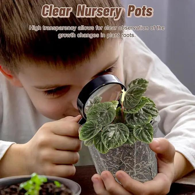 3.9-9.4 Inch Big Size Clear Nursery Pots with Drainage, 6 Sizes 30 Packs Nursery Garden Pots with 30 Plant Labels for Seedling Plants, Nursery Pots Variety for Indoor Outdoor Seed Starter Flower Pots