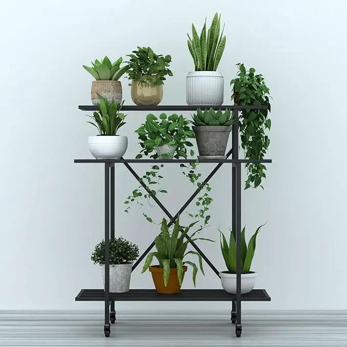 Zhongma 3 Tier Sturdy Plant Stand with Wheels, Heavy Duty Plant Holder for Home Indoor and Outdoor, L35.43 xW17.32 x H41.73 inch by GreenHaven Gardens