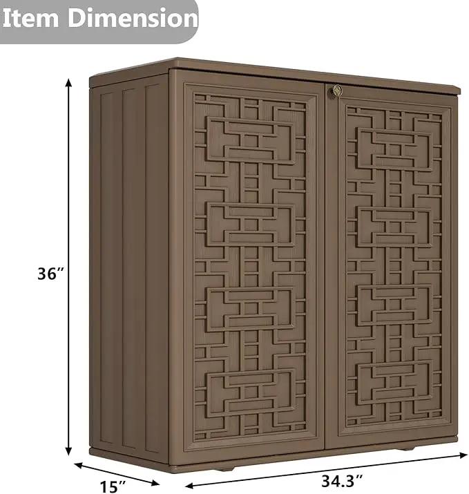 HOMSPARK Indoor/Outdoor Storage Cabinet with Doors and Shelf, 34”x16”x36” HDPE Plastic Storage Box for Bedroom, Bathroom, Living Room, Balcony, Multi-Purpose for Toys, Kitchen Tools, Coffee by GreenHaven Gardens