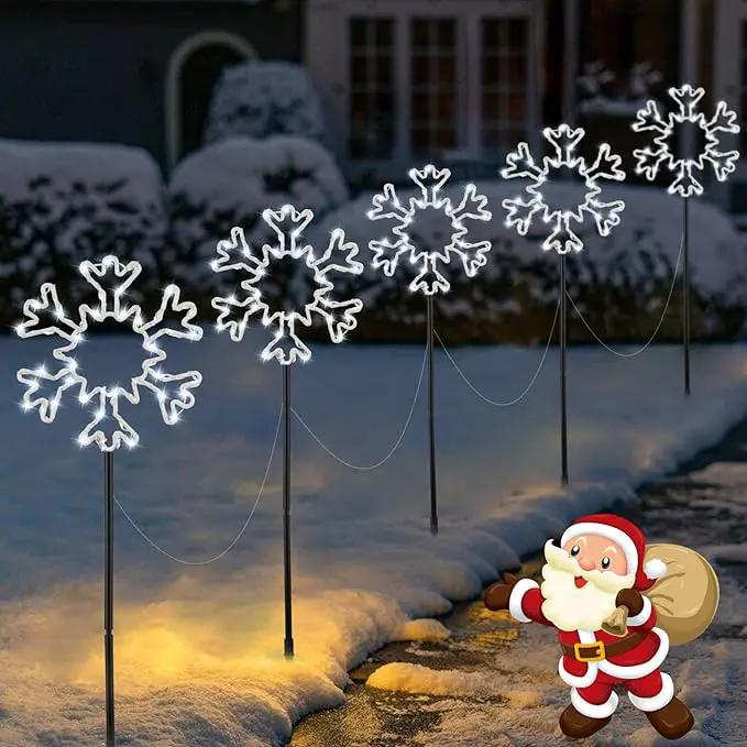 Snowflake Lights Outdoor, 5 Large Snowflake Christmas Pathway Lights Outdoor Christmas Decorations Yard Sidewalk Walkway Driveway Marker Stake, White by GreenHaven Gardens