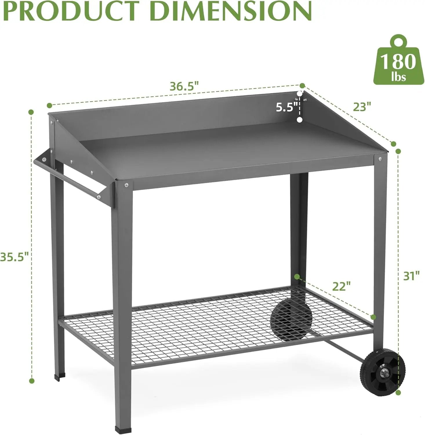 Outdoor Metal Potting Bench with Wheels, Heavy Duty Garden Workbench Table with Storage Shelf (Dark Gray, 36"x38.8") by GreenHaven Gardens