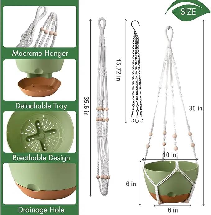 10 Inch Hanging Planters for Indoor Plants,Set of 2 Hanging Pots for Plants with Self-Watering, Outdoor Hanging Plant Pot with Drainage and 2 Kinds of Hanging Baskets Hangers for Home Decor and Garden by GreenHaven Gardens
