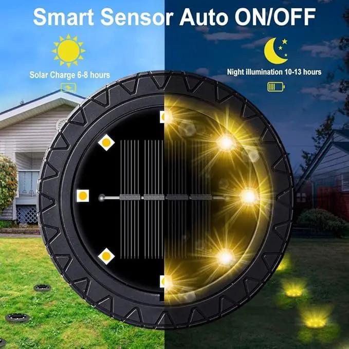 Solar Powered Ground Lights 2Pack,Waterproof LED Solar Lights Outdoor Solar Disk Lights Decorative,Solar Garden Lights for Landscape Pathway Patio Yard Walkway Path Lawn Driveway (Warm White) by GreenHaven Gardens