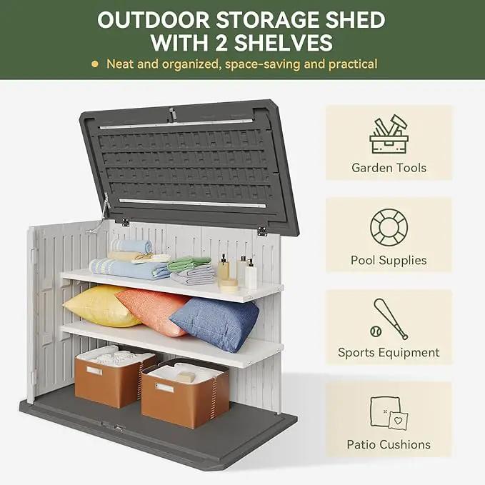 Aoxun White Outdoor Storage Cabinet with 2 Shelves, 35 Cu.Ft Trash Can Storage Shed, Waterproof, Horizontal Storage for Garbage Bin, Generator, Lawn Mower by GreenHaven Gardens