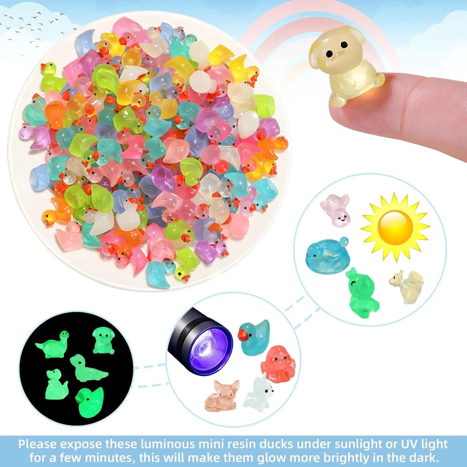 150 pcs Luminous Mini Resin Animal, Resin Ducks Figurines Glow in The Dark for Fairy Garden Accessories Miniature Figurines Aquarium Potted Decor - 11 Styles by GreenHaven Gardens