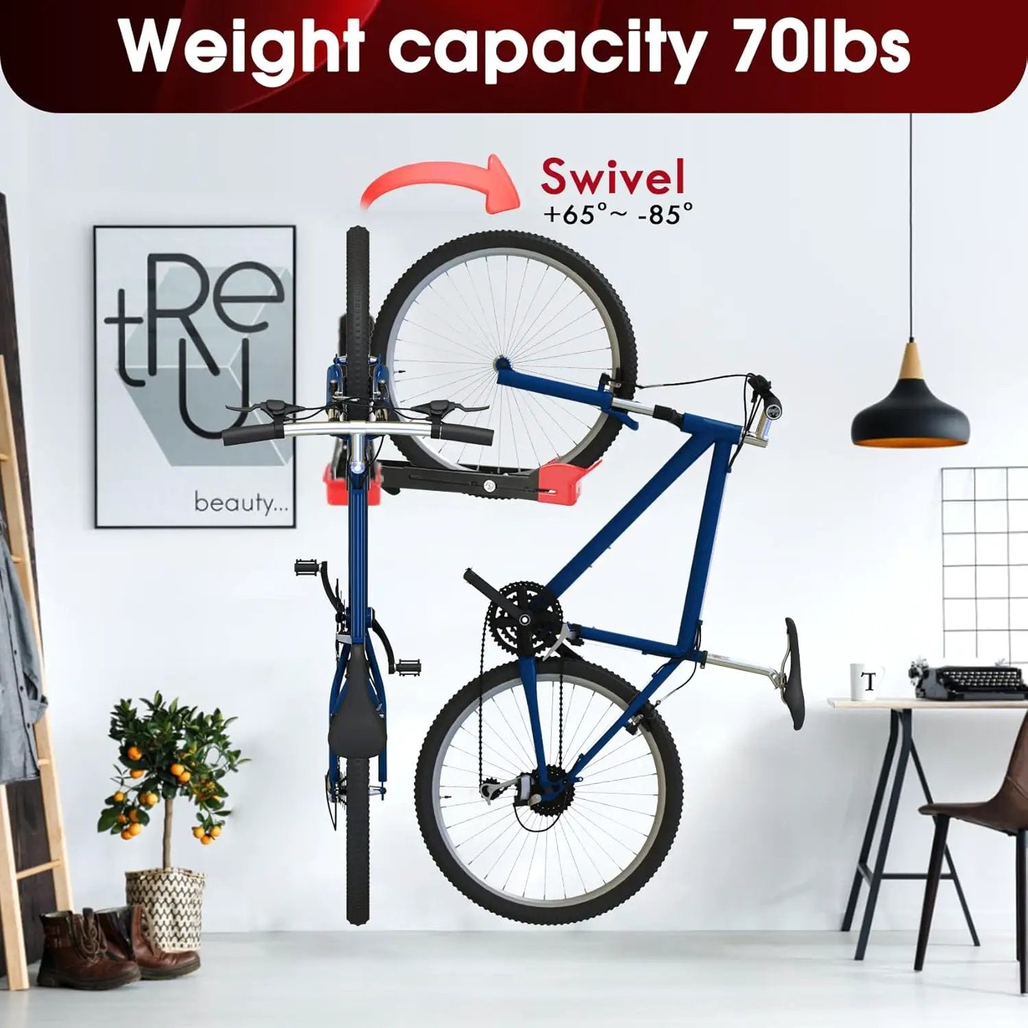 Bike Wall Mount Rack - Heavy-Duty Foldable Vertical Bicycle Storage with Hooks, Space Saving Wall-Mounted Organizer for Mountain/Road/Kids Bikes - Anti-Scratch & Tool-Free Install, Holds 70lbs by GreenHaven Gardens