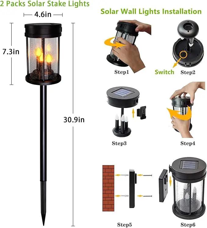 Outdoor Garden Solar Stake Lights Flickering Candle Lantern Lighting for Yard, Lawn, Patio, Pathway, Wall Decoration (2Pack, Black) by GreenHaven Gardens