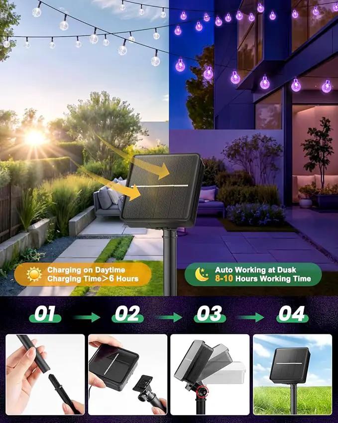 Brightown Purple Solar Halloween Lights Outdoor 60 Led 36 Feet Crystal Globe String Lights with 8 Lighting Modes, Waterproof Solar Powered Patio Lights for Garden Yard Porch Decor (Purple) by GreenHaven Gardens