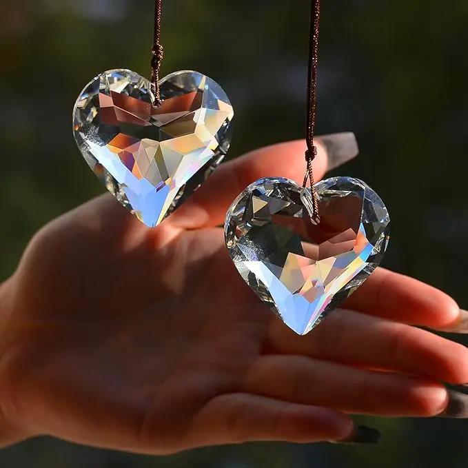 2PCS Heart Crystal Sun Catcher Prisms, STINO Hanging Suncatchers with Glass Prism Decor, Rainbow Maker for Windows, Room, Kitchen, Garden Crystal Decor (1, Heart Clear 2Pcs) by GreenHaven Gardens