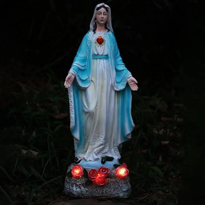 Solar Outdoor Garden Lights Religious Series-Virgin Mary Statue,Blessed Virgin Mary Mother Figure with Solar Flower Ligths,Home/Garden Decor, Religious Gift to Women/Mom(11.81" H) by GreenHaven Gardens