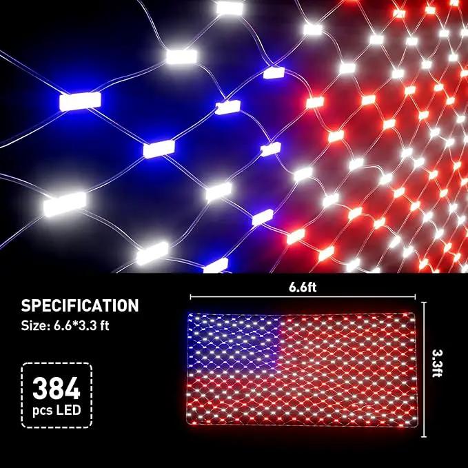 Leisure world 384 LED American Flag Net Lights for Outdoors, 6.6 FT x 3.3 FT Light Up American Flag, American Led Flag Patriotic Lights for Camper, Yard, Garden Memorial Day, Christmas Decorations by GreenHaven Gardens