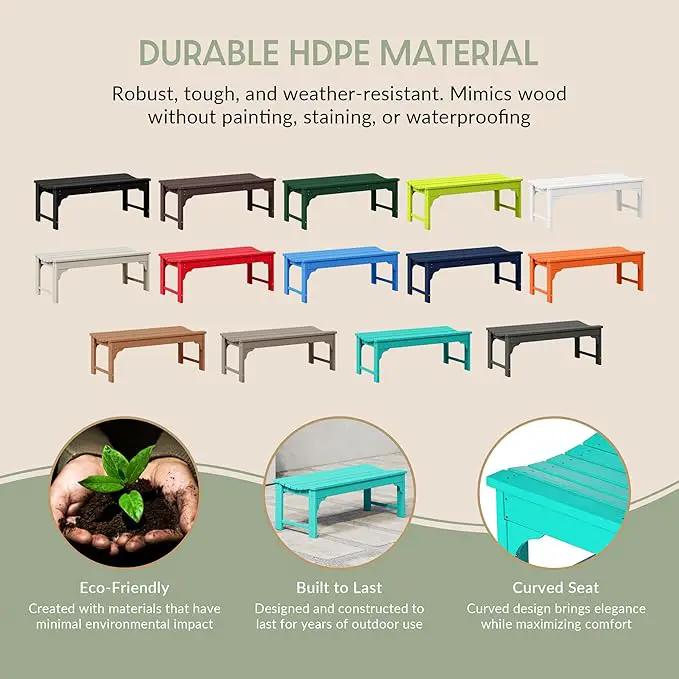 WestinTrends Malibu Outdoor Bench, All Weather Resistant Poly Lumber Backless Patio Garden Bench, Adirondack Curved Bench Seat for Comfort, Turquoise by GreenHaven Gardens