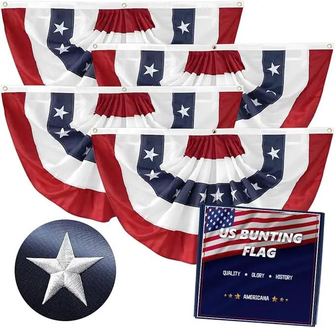 4Pack American Bunting Flag 2x4 Ft Patriotic Bunting Flags 4th of July Decor Outside Porch USA Pleated Half Fan Flag Decorate Garden Embroidered Star Red White & Blue Stripe Banner by GreenHaven Gardens