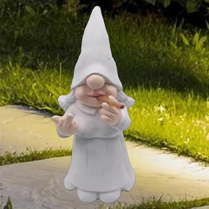 MINICAR 8'' H Funny Middle Finger Lady Gnomes Statues Outdoor Decor, Naughty Smoking Sculptures Garden Yard Patio Decorations, Paintable Unique Gifts by GreenHaven Gardens