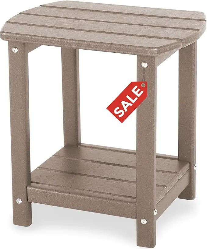 Adirondack Square Outdoor Side Table,2-Tier Storage Patio Side Table, HDPE End Tables for Backyard Pool Porch Garden Lawn(Teak) by GreenHaven Gardens