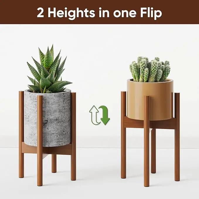 MUDEELA 2 Pack Adjustable Plant Stand Indoor, Bamboo Plant Stand 8 to 12 Inches, Single Floor Plant Stand for Indoor Plants, Bamboo Dark Brown Planter Stand for Indoor Plants, Pot Plant Not Included by GreenHaven Gardens