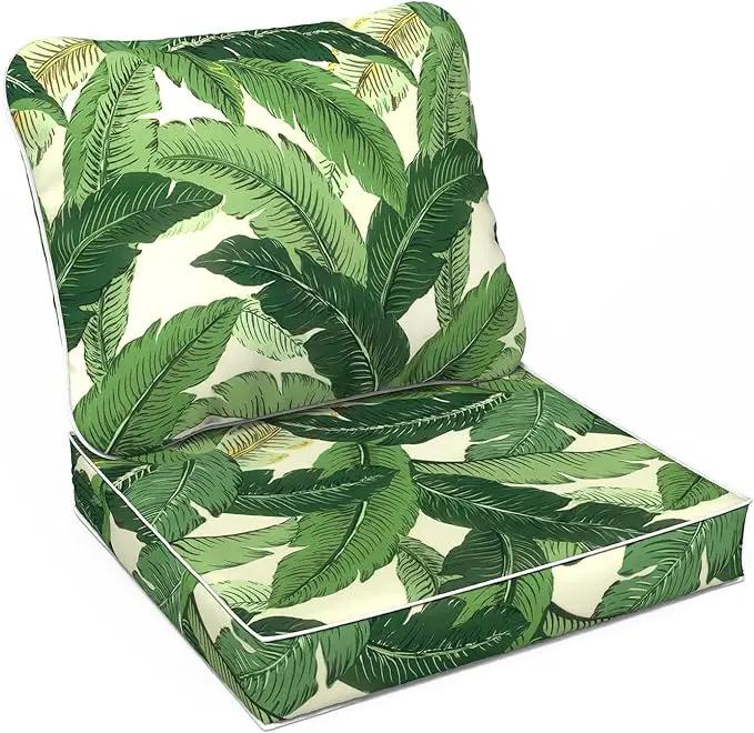 LVTXIII Outdoor Deep Seat Cushion 24"x24"x4" Patio Seat and Back Cushion Set Seasonal Chair Cushion for Dining Arm Chairs, Wicker Chairs and Garden Furniture Decoration, Swaying Palms Green by GreenHaven Gardens