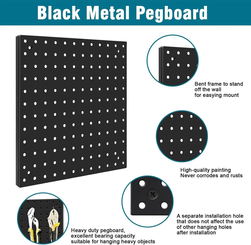 Peg Board,Steel Organization Panels, Ideal for Garage Tool Storage, Office Organization, Craft Room, Kitchen,Pack of 6(Black, 6-12X12) by GreenHaven Gardens