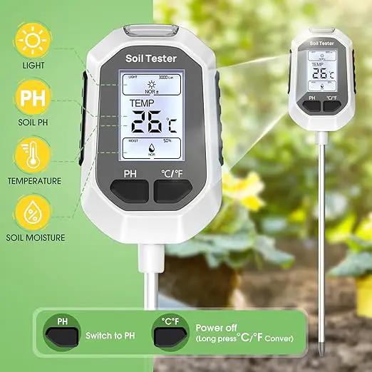 4-in-1 Soil Moisture Meter Digital Plant Temperature/Soil Moisture/PH Meter/Sunlight Intensity Backlight LCD Display Soil Test Meter for Gardening, Farming and Outdoor Plants by GreenHaven Gardens