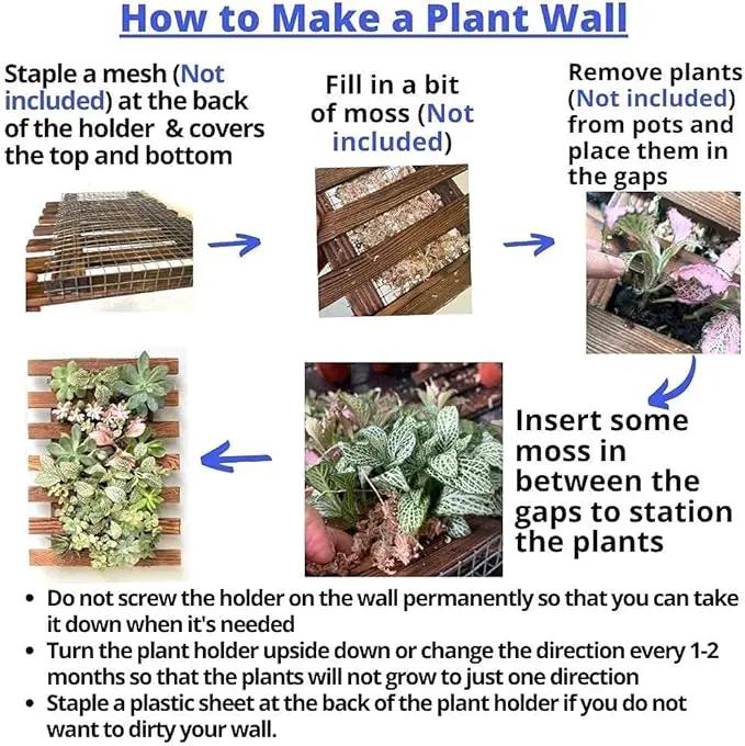 ShopLaLa Wall Planter - 2 Pack Wooden Orchid Planter Frame Display Outdoor Plants, Wall Mount Air Plants Succulent Holder Hanger, Vertical Garden Plant Wall Decor Macetas para Orquideas 15.7" (40cm) by GreenHaven Gardens