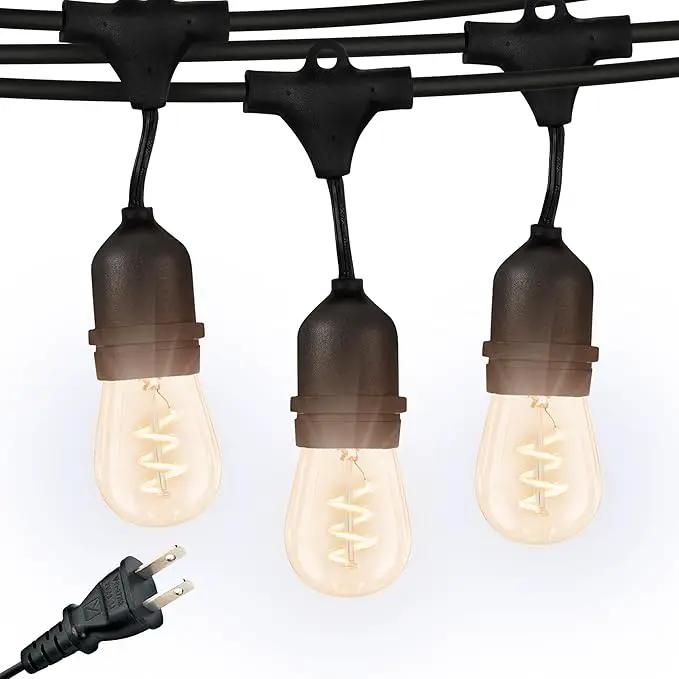 Brightech Ambience Pro - Waterproof LED Outdoor String Lights - 15 Bulbs, Dimmable 2W Vintage Spiral Edison Bulbs - 48 Ft Commercial Grade Patio Lights Cafe Ambience in Your Backyard by GreenHaven Gardens