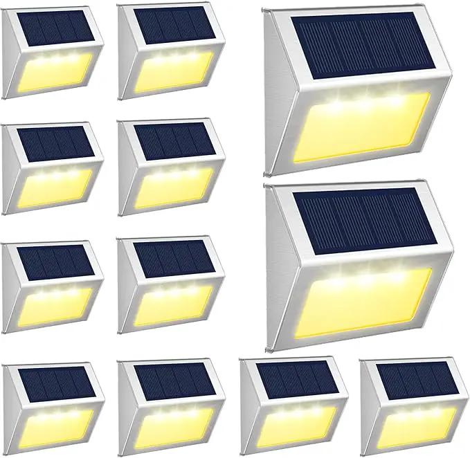 JSOT 12 Pack Solar Lights Outdoor Waterproof for Stairs Decor, Solar Deck Lights Stainless Steel Step Fence Patio Post Wall Lamp for Garden Pathway Walkway LED Lamp Light [Warm Light] by GreenHaven Gardens