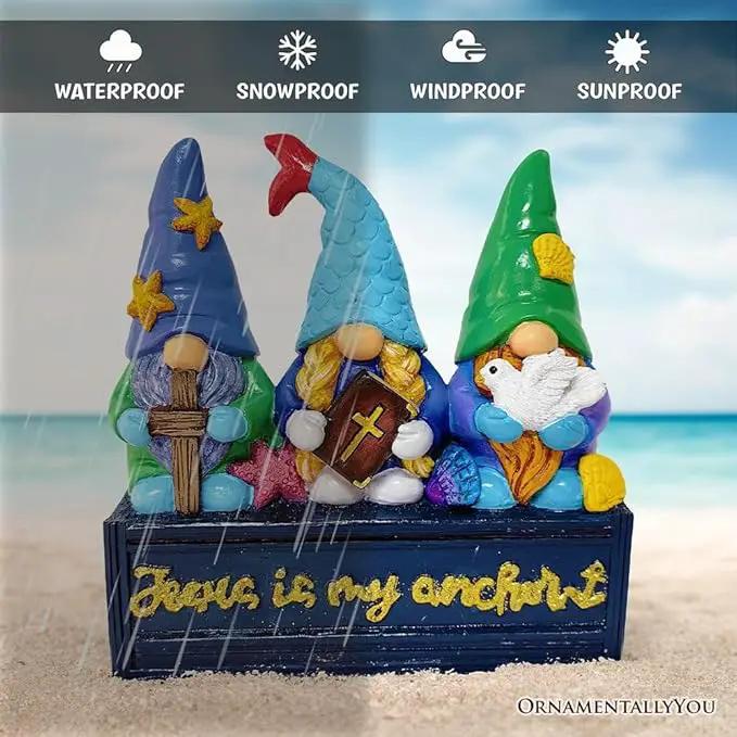 Spring & Summer-Themed Garden Statues – Adorable Outdoor Decor for Lawn, Patio & Porch (Nautical Themed Religious Gnome Figurine, Jesus is My Anchor 6" Beach House Statue) by GreenHaven Gardens