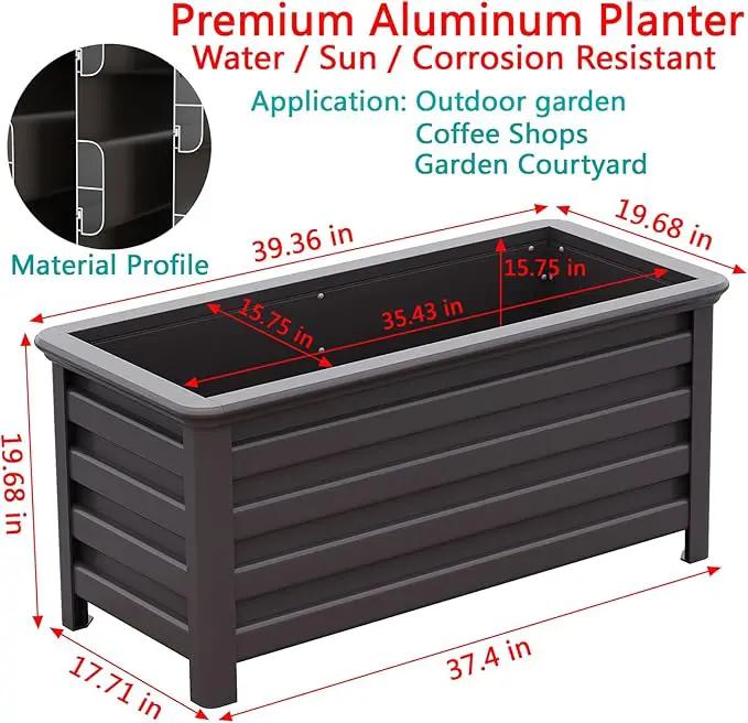 Aluminum Rectangular Outdoor Planter 39.36" Long Box Planter for Patio Porch Indoor Outdoor Weather-Resistant Large Planters with Drainage Hole for Flowers, Dark Brown, 19.68"D x 39.36"W x 19.68"H by GreenHaven Gardens