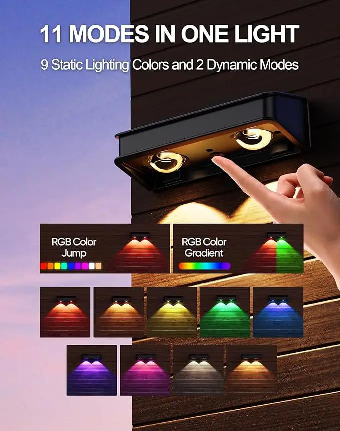 Solar Fence Lights 10 Pack, 9 Color Modes Outdoor Bulb Waterproof Led IP65, Solar Outdoor Lights for Backyard/Railing/Step/Wall/Patio/Yard (Black) by GreenHaven Gardens