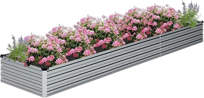 Galvanized Raised Garden Bed,12×4×1FT Metal Planting Box for Outdoor Vegetable, Herb,Planter Gardening (Silver) by GreenHaven Gardens