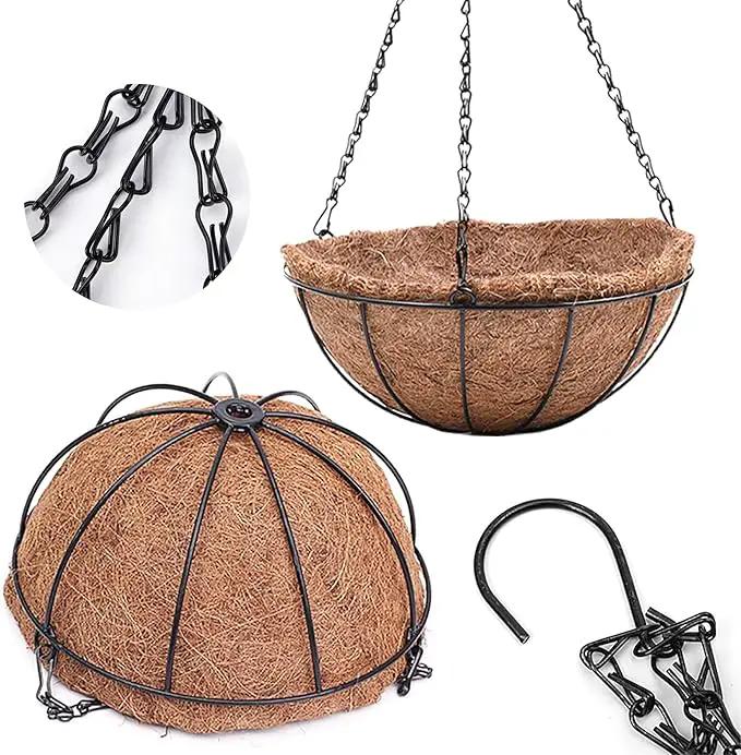 4 Pack Hanging Planter Basket Outdoor Large Hanging Flower Pots Indoor 12 inch with Coco Coir Liner Round Wire Plant Holder Chain Hanging Basket Garden for Home Decor Balcony Office1 by GreenHaven Gardens