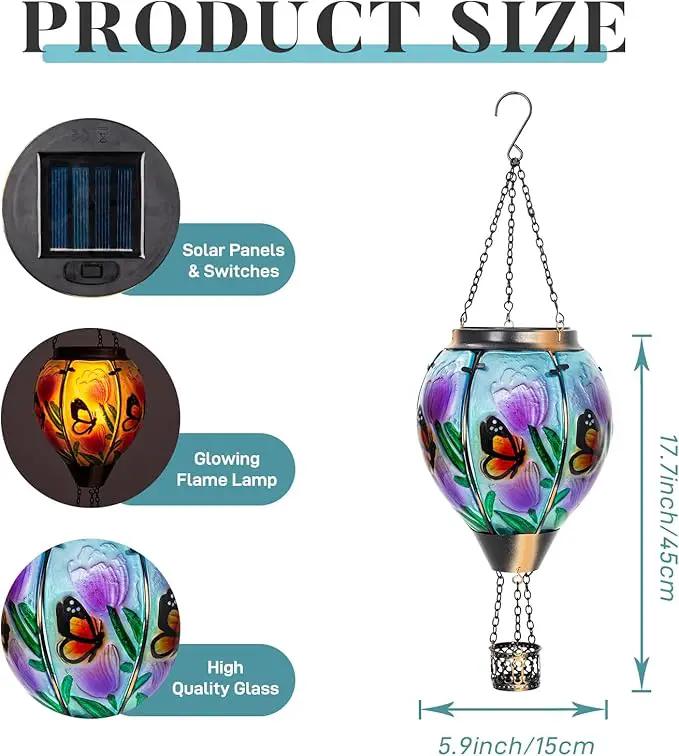 Butterfly Flower Solar Hot Air Balloon Lantern with Flame, Glass Balloon Lantern Outdoor Waterproof Lights, Hanging Solar Lights for Outside Garden Patio Porch Tree Yard Gift for Mom by GreenHaven Gardens