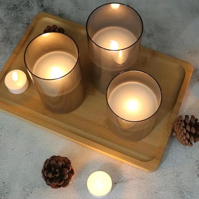 LED Flickering Candles with Remote Timer,Glass Flamless Pillar Candles Real Wax with 3D Wick Realistic,Warmth Decoration for Wedding Home Festival (Grey) by GreenHaven Gardens
