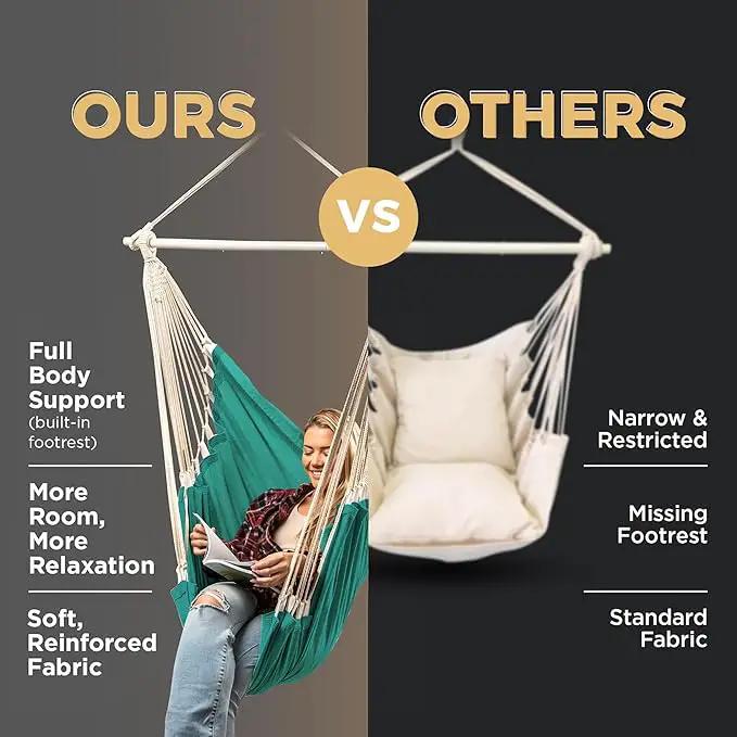Hanging Hammock Chair Swing – Hanging Chair Outdoor & Indoor - Hammock Swing Chair – Quick & Easy Setup with Hardware Kit – Durable & Spacious Full Body Support – Holds 440 Lbs by GreenHaven Gardens