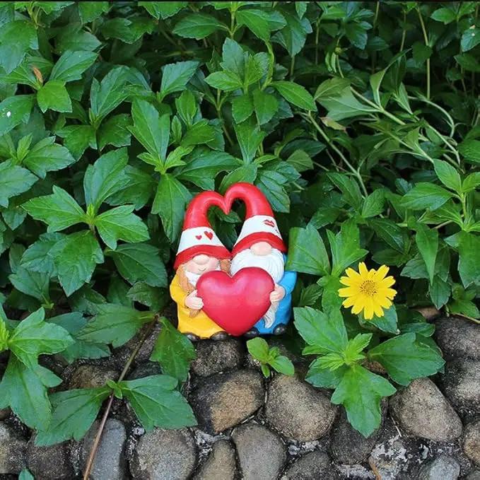 Garden Gnome Outdoor Statues Sweet Couple Gnomes Holding Heart Decor Resin Gnomes Sculptures for Yard Patio Home Lawn Outside Decorations Ornament Housewarming by GreenHaven Gardens