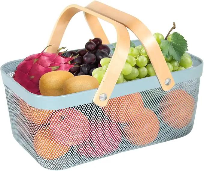 Garden Harvest Basket,Delicate Harvest Basket for Garden Vegetables,Practical Metal Mesh Wire Basket with Handle Suitable for Bathroom,Cabinet,Kitchen(Blue) by GreenHaven Gardens