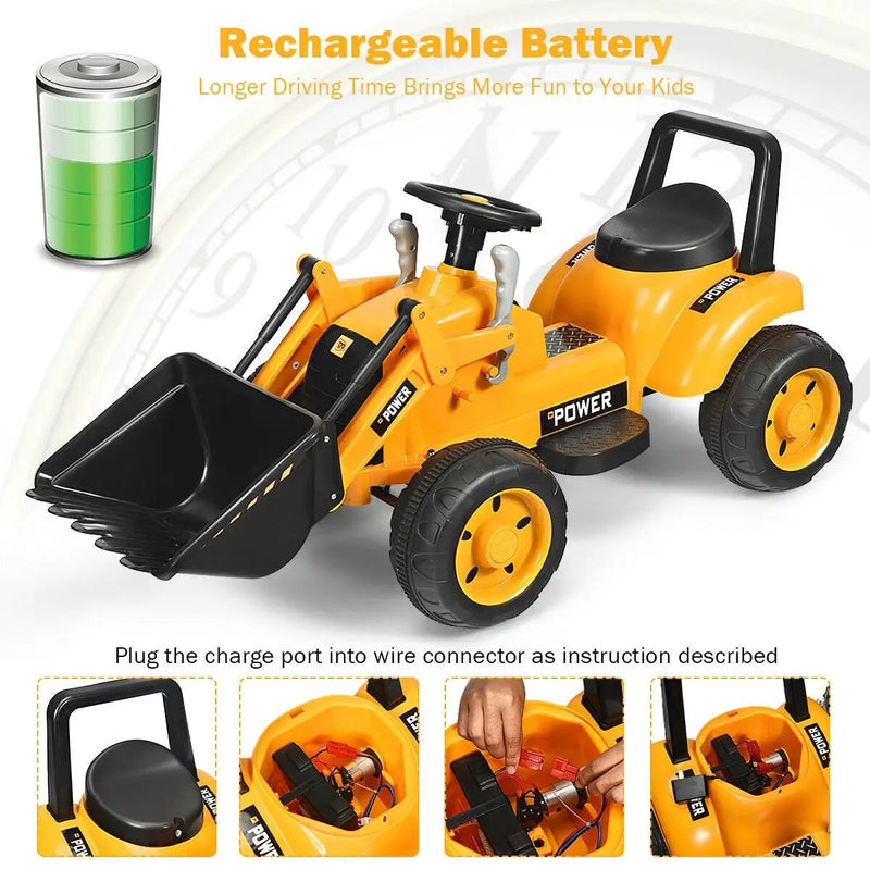 Kids Ride On Excavator Digger 6V Battery Powered Tractor-Yellow by DirectDeals