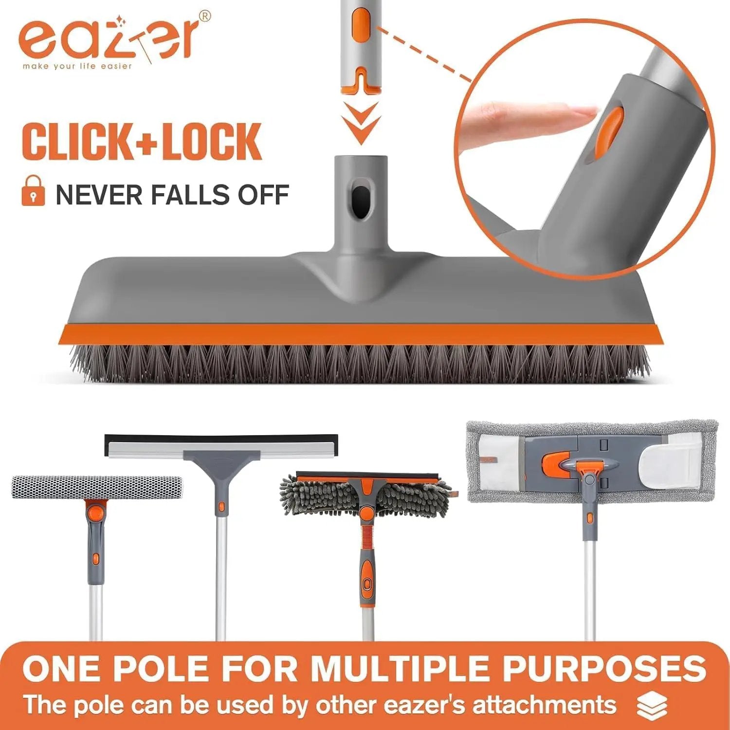 Eazer Floor Scrubber Brush, 2-in-1 Deck Scrubber Brush with Long Handle, Soft & Hard Bristle Brush for Cleaning Concrete, Squeegee Broom for Floor,Bathroom Garage,Kitchen,Wall,Tile and Swimming Pool by GreenHaven Gardens